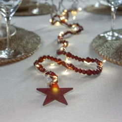 LED lichtketting Beady, rood, houten kralen, 150 cm, batterij