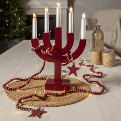 LED lichtketting Beady, rood, houten kralen, 150 cm, batterij