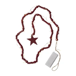 LED lichtketting Beady, rood, houten kralen, 150 cm, batterij