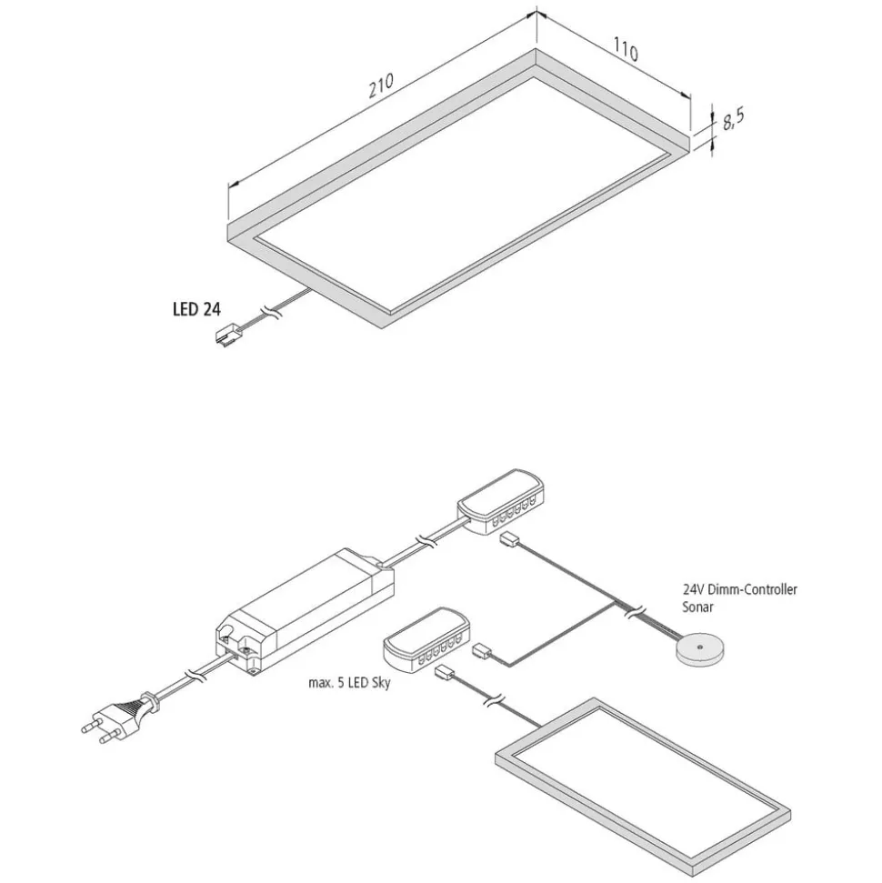 LED meubellamp Sky dimmer 2 per pak 3000K zwart