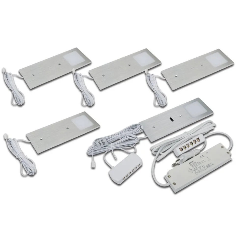LED meubelverlichting Eco-Pad F 5x-set 3.000K alu