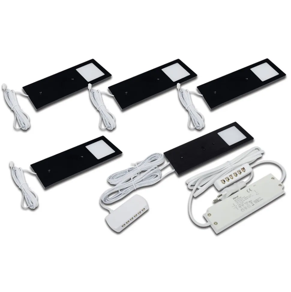 LED meubelverlichting Eco-Pad F 5x-set 3000K zwart