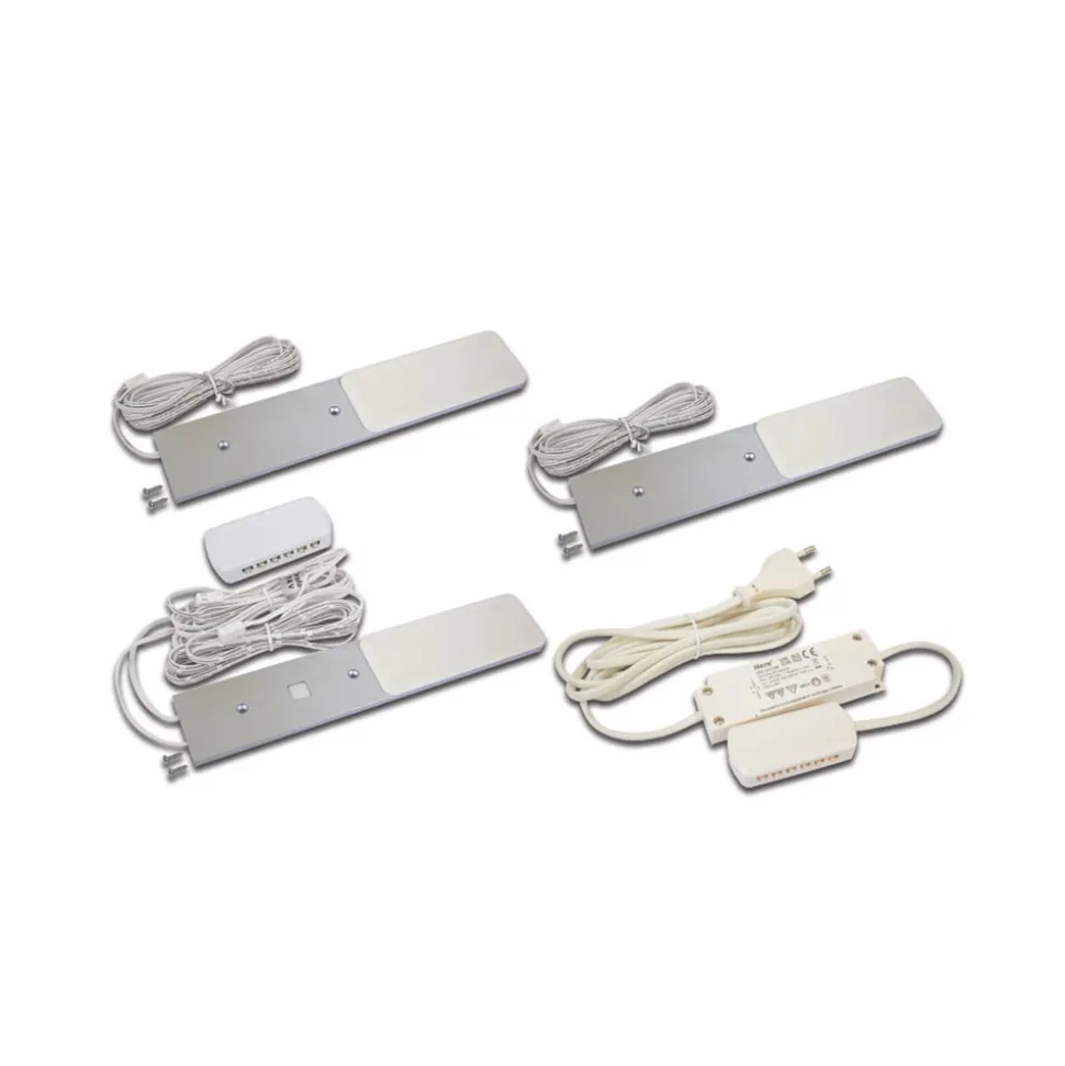 LED meubelverlichting S-Pad F, set van 3, aluminium 3.000 K Dimmer