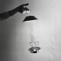 LED oplaadbare tafellamp Nudiderot, chroom, aluminium, IP54, dimbaar