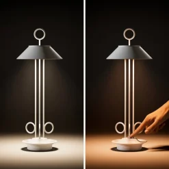 LED oplaadbare tafellamp Nudiderot, chroom, aluminium, IP54, dimbaar