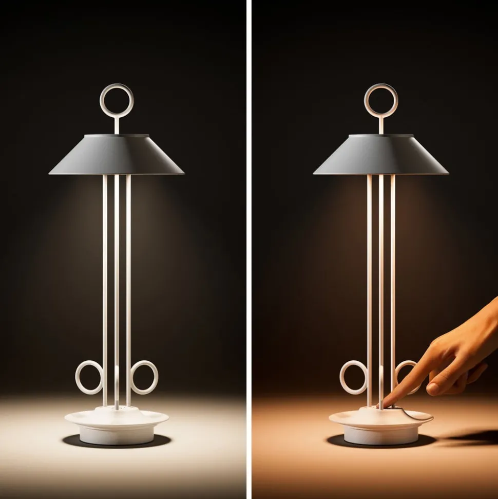 LED oplaadbare tafellamp Nudiderot, chroom, aluminium, IP54, dimbaar