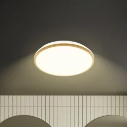 LED plafondlamp Acorus, Ø 33 cm, wit/houtkleurig, IP44