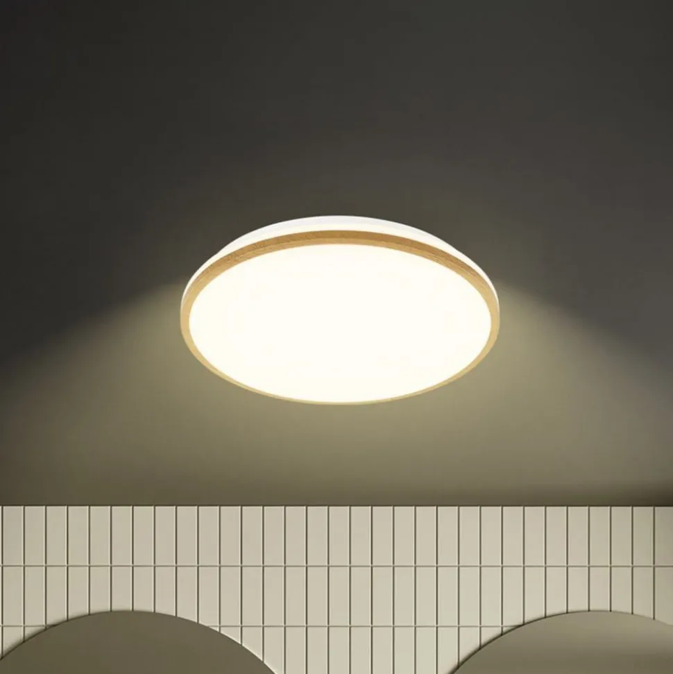 LED plafondlamp Acorus, Ø 33 cm, wit/houtkleurig, IP44