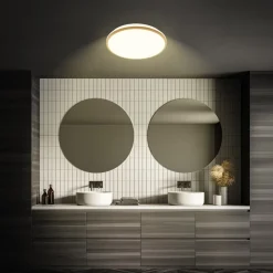 LED plafondlamp Acorus, Ø 33 cm, wit/houtkleurig, IP44