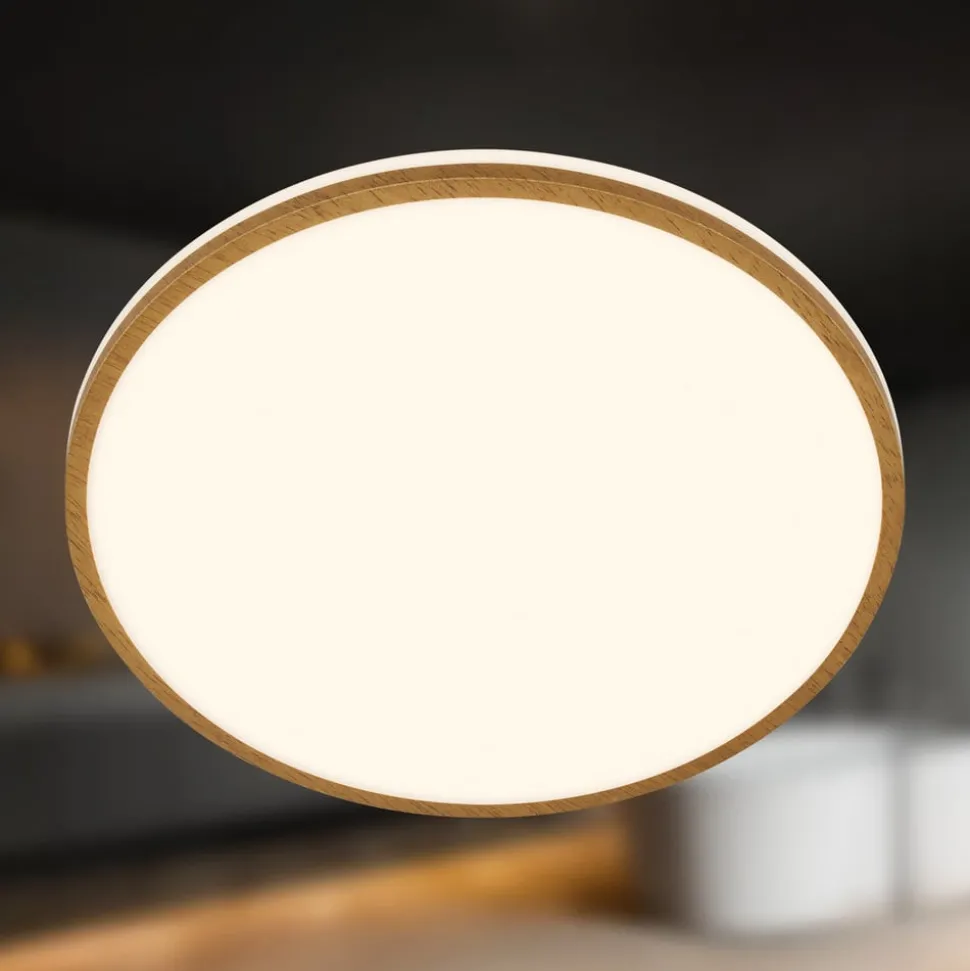 LED plafondlamp Acorus, Ø 33 cm, wit/houtkleurig, IP44