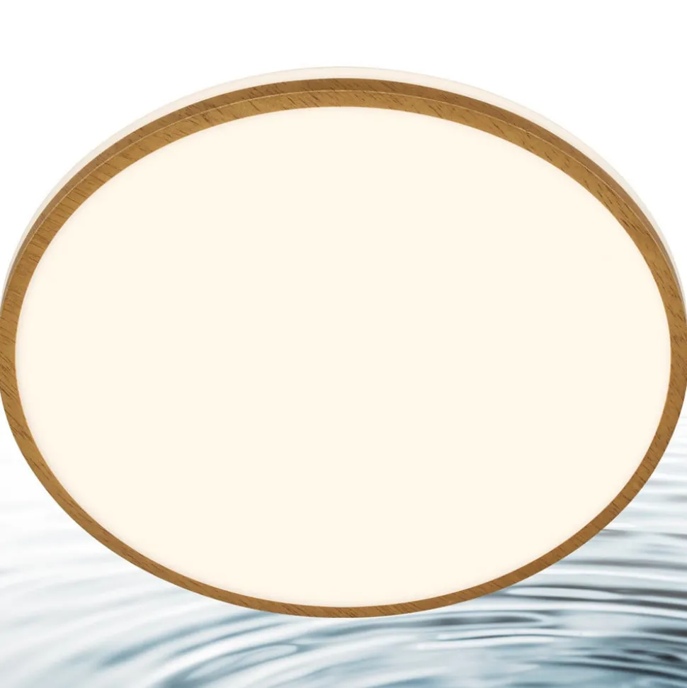 LED plafondlamp Acorus, Ø 33 cm, wit/houtkleurig, IP44