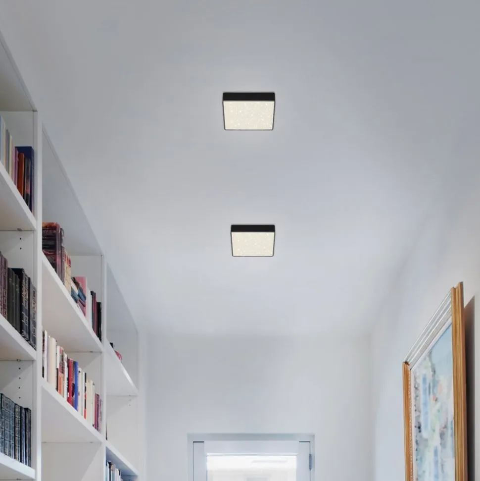 LED plafondlamp Flame Star, 15,7 x 15,7 cm zwart