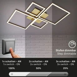 LED plafondlamp Frame, goud, dimbaar, 4-lamps