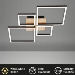 LED plafondlamp Frame, Step dim, 4-lamps hout