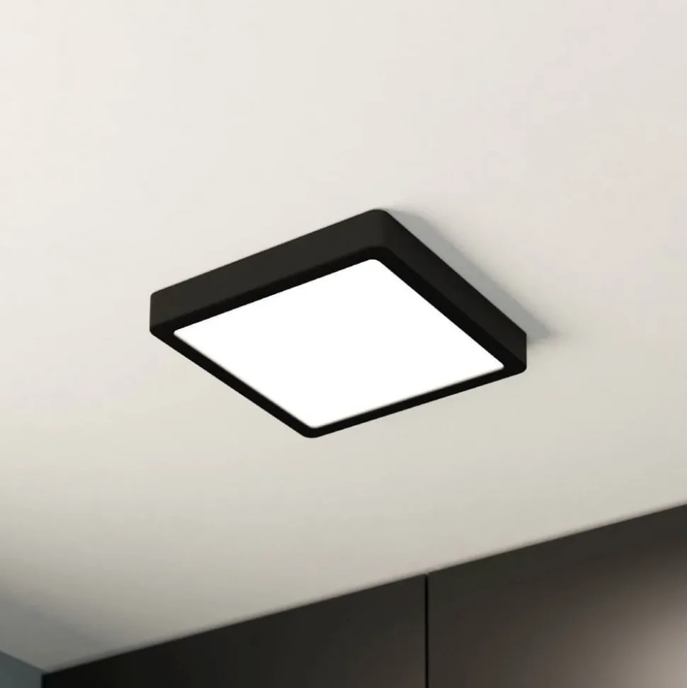 LED plafondlamp Fueva 5 IP44 3000K zwart 21x21cm