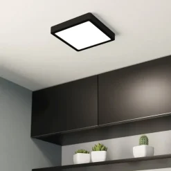 LED plafondlamp Fueva 5 IP44 3000K zwart 21x21cm