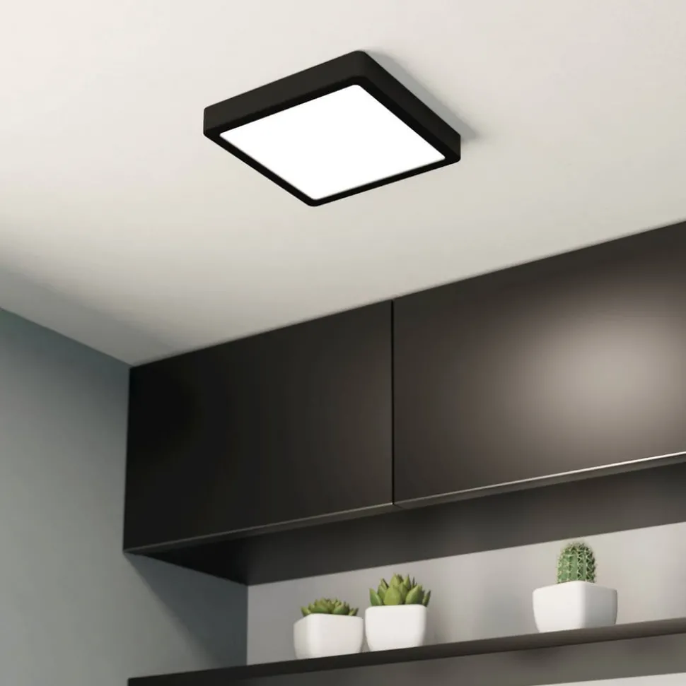 LED plafondlamp Fueva 5 IP44 3000K zwart 21x21cm