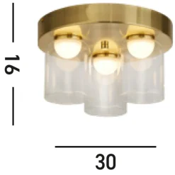 LED plafondlamp Highball, messingkleurig, IP44, glas