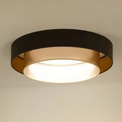 LED plafondlamp Luneta, fluweel bruin/goud, Ø 60 cm, 3-traps dimbaar