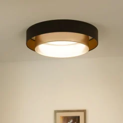 LED plafondlamp Luneta, fluweel bruin/goud, Ø 60 cm, 3-traps dimbaar