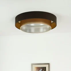 LED plafondlamp Luneta, fluweel bruin/goud, Ø 60 cm, 3-traps dimbaar