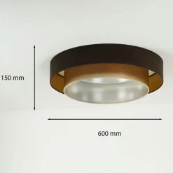 LED plafondlamp Luneta, fluweel bruin/goud, Ø 60 cm, 3-traps dimbaar