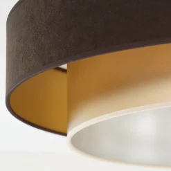 LED plafondlamp Luneta, fluweel bruin/goud, Ø 60 cm, 3-traps dimbaar