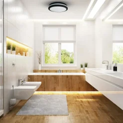 LED plafondlamp Marlon, Ø 40 cm, zwart, kunststof, IP54