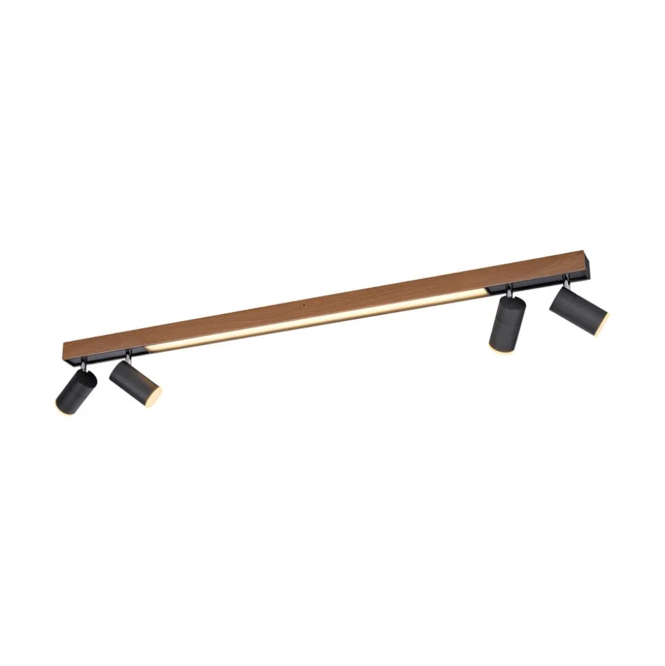 LED plafondlamp PURE Lines, 120 cm, zwart, hout, afstandsbediening