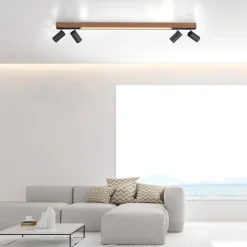 LED plafondlamp PURE Lines, 120 cm, zwart, hout, afstandsbediening