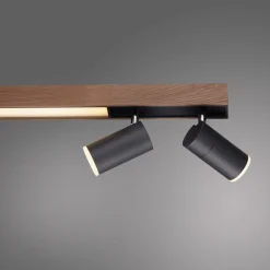 LED plafondlamp PURE Lines, 120 cm, zwart, hout, afstandsbediening