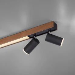 LED plafondlamp PURE Lines, 120 cm, zwart, hout, afstandsbediening