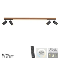 LED plafondlamp PURE Lines, 120 cm, zwart, hout, afstandsbediening
