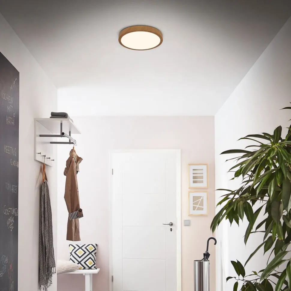 LED plafondlamp Runa Wood houtlook 3.000 K Ø28cm