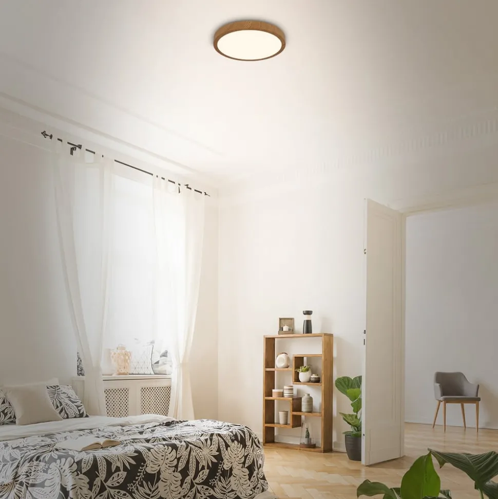 LED plafondlamp Runa Wood houtlook 3.000 K Ø28cm