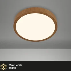 LED plafondlamp Runa Wood houtlook 3.000 K Ø28cm