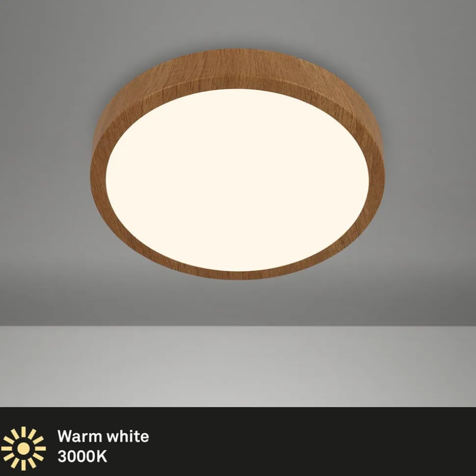LED plafondlamp Runa Wood houtlook 3.000 K Ø28cm