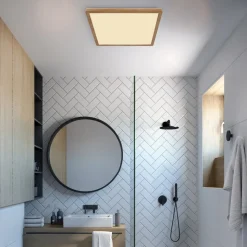 LED plafondlamp Sapana, lengte 29,5 cm houtoptiek