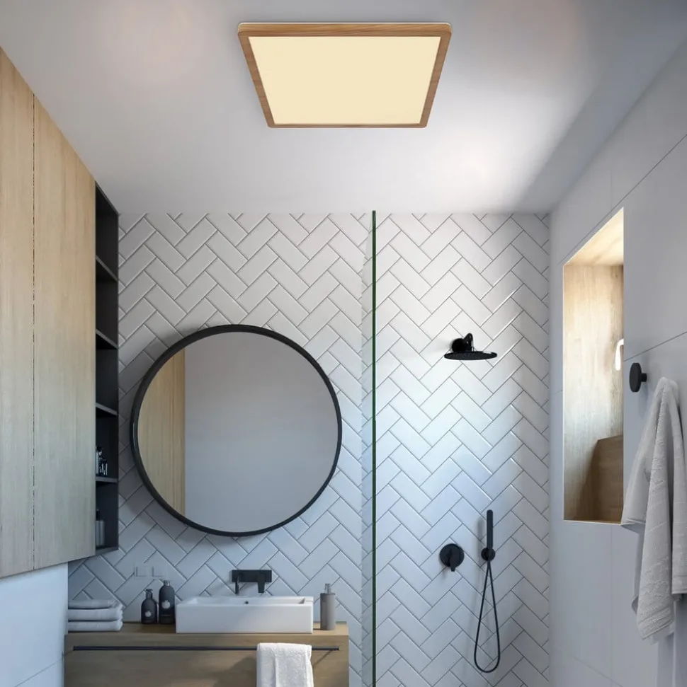 LED plafondlamp Sapana, lengte 29,5 cm houtoptiek