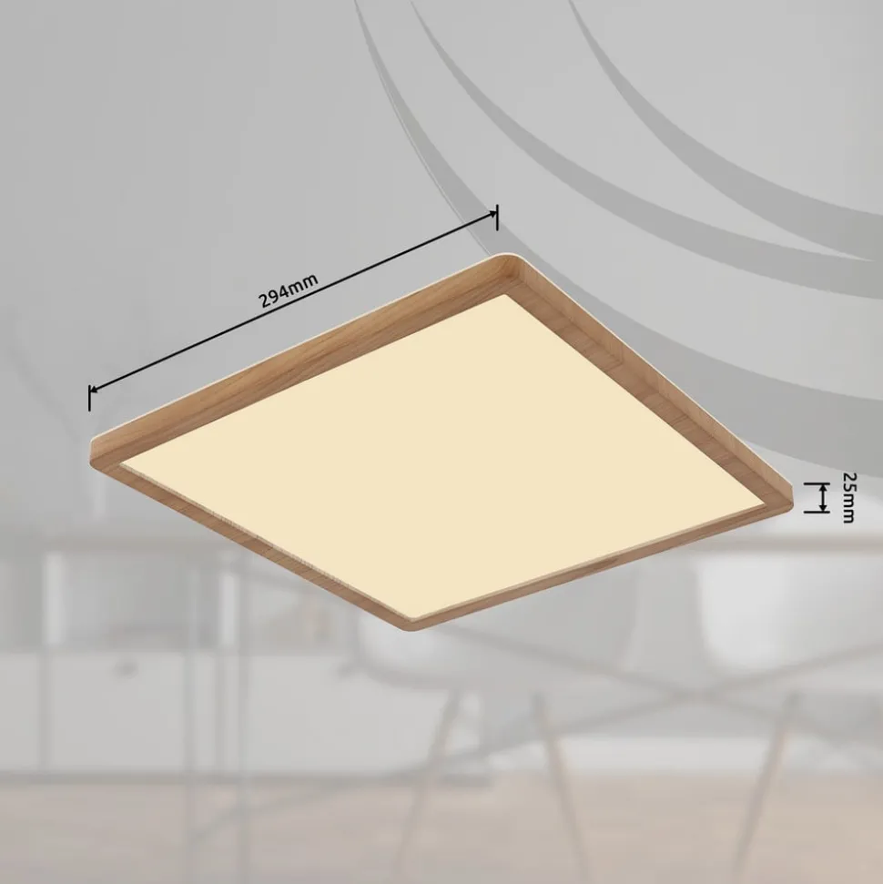 LED plafondlamp Sapana, lengte 29,5 cm houtoptiek