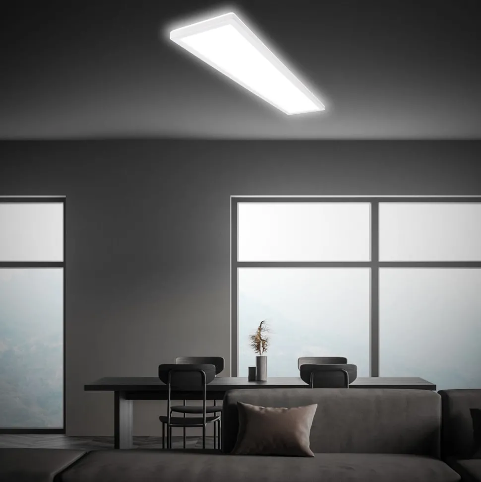 LED plafondlamp Tava, wit, kunststof, 98 cm, achtergrondverlichting