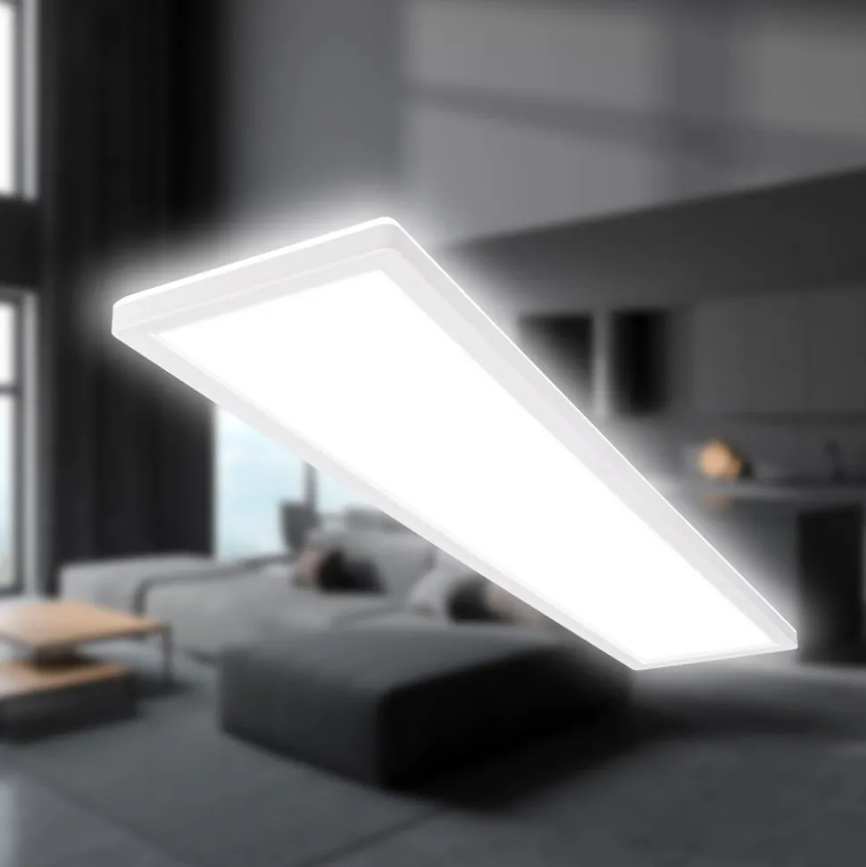 LED plafondlamp Tava, wit, kunststof, 98 cm, achtergrondverlichting