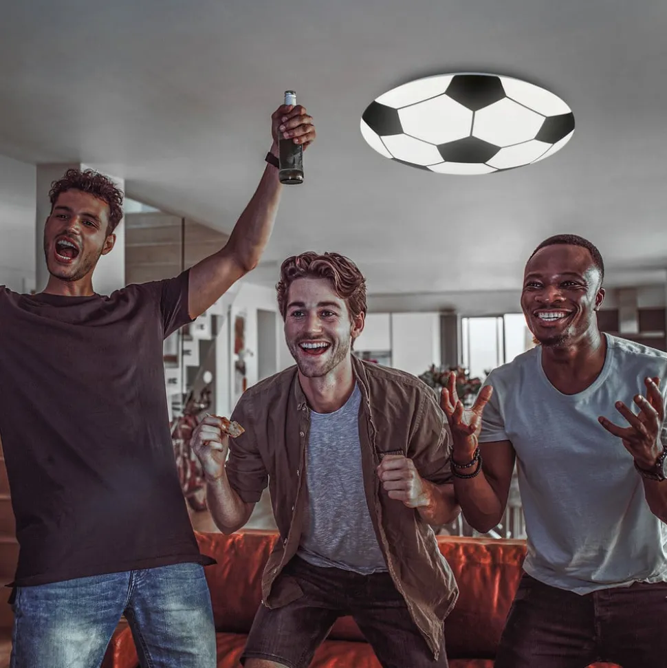 LED plafondlamp Voetbal, zwart/wit, Ø 27,5cm