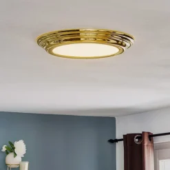 LED plafondlamp Welland IP44, messing gepolijst