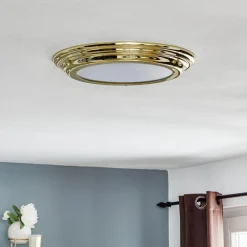 LED plafondlamp Welland IP44, messing gepolijst