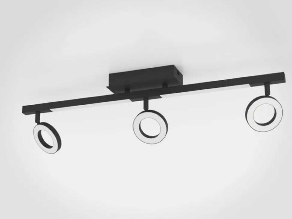 LED plafondspot Cardillio 2 zwart met drie ringen