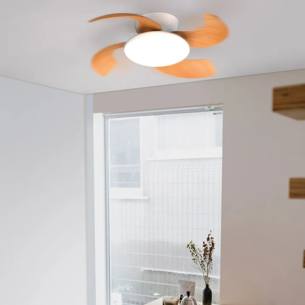 LED plafondventilator Aloha hout DC-motor stil Ø 90 cm CCT