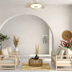 LED plafondventilator Flower hout DC-motor stil Ø 79 cm CCT