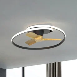 LED plafondventilator Ocean zwart/hout DC stil Ø 78 cm CCT