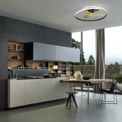 LED plafondventilator Ocean zwart/hout DC stil Ø 78 cm CCT